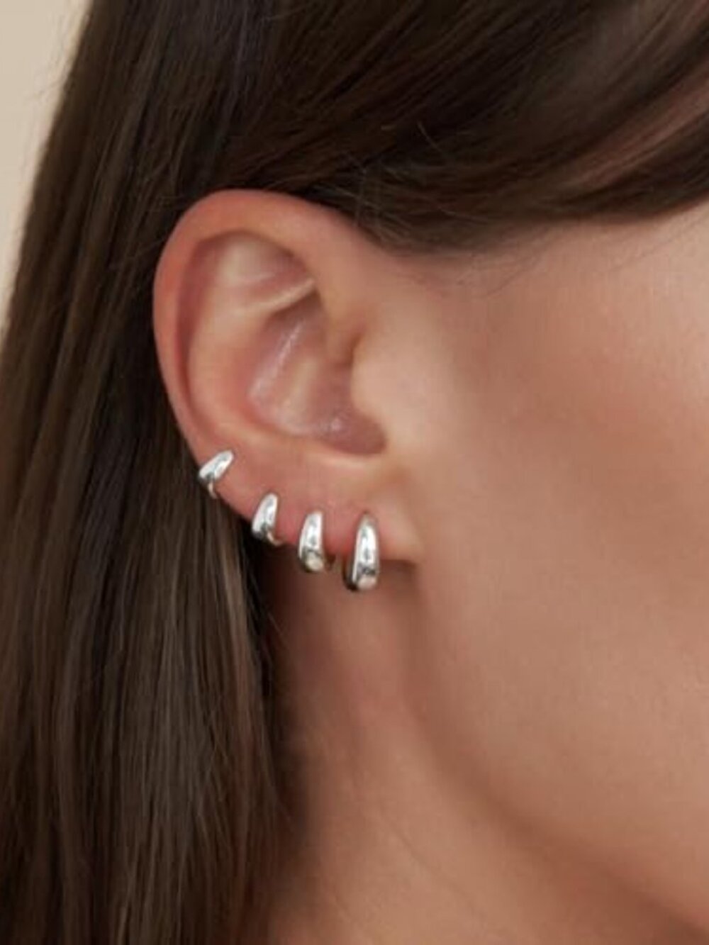 4 Pairs Small Hie Hoop Ears for Women - Chunky 14K Gold Plated‎ Silver